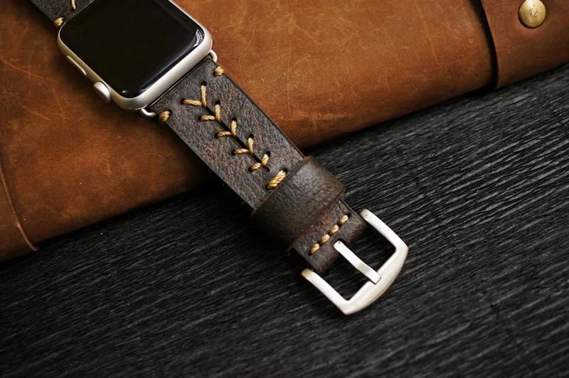 AWBF89-D2-GOLD handgefertigt Vintage Leder Uhrenarmband incl. Lugs Adapter für Apple Watch 1 und 2 (oder Apple Watch Sport) 42mm oder 38mm – Bild 4
